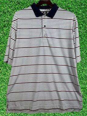 FootJoy Golf Polo Men’s XXL Blue White Red Striped Performance